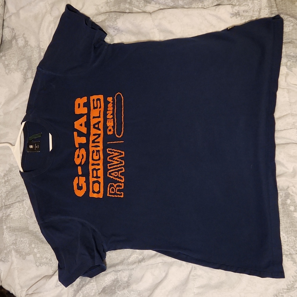 G-Star Raw Wavy Logo Originals Spell Out T-Shirt Vintage Y2K Blue & Orange